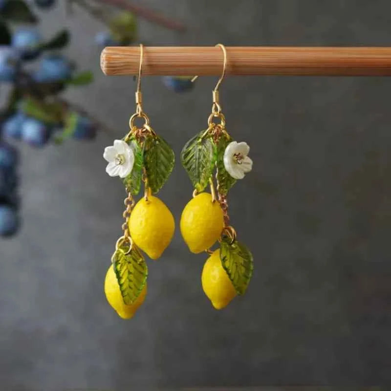 Glass Lemon Earrings Light Weight Fruit Food Earrings Can Love Kawaii Earrings Pastoral Earrings for Women Her Birthday Present