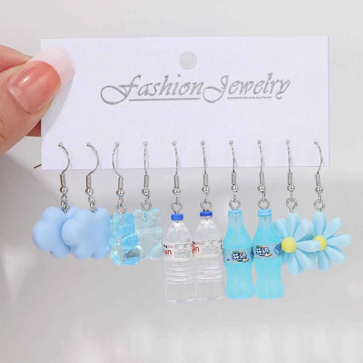 Fashion Cartoon Colorful Design Earrings Set for Women Cute Food Drink Animal Dopamine Dangle Earring Trendy Girls Jewelry Gifts