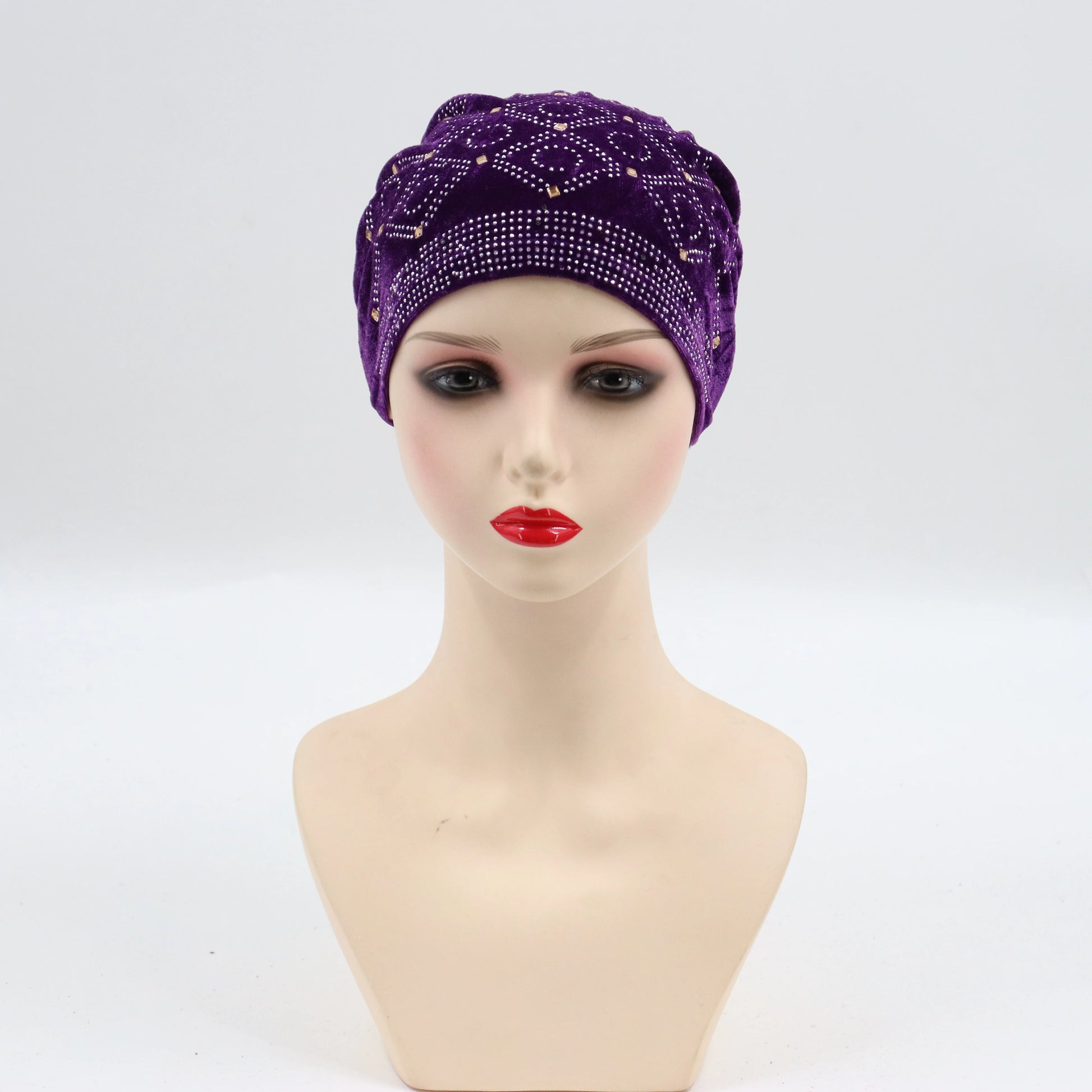 Soft Velvet Turban Cap for Women Muslim Headscarf Bonnet Elastic Female Headpiece Stylish Glitter Diamonds African Head Wraps - NamafadStore