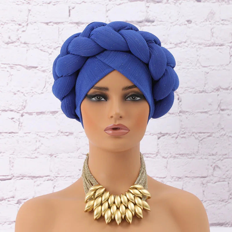Glitter Braid African Headtie Head Wraps Women Headscarf Bonnet Nigerian Wedding Auto Gele Cap Party Headwear Headdress Hat - NamafadStore