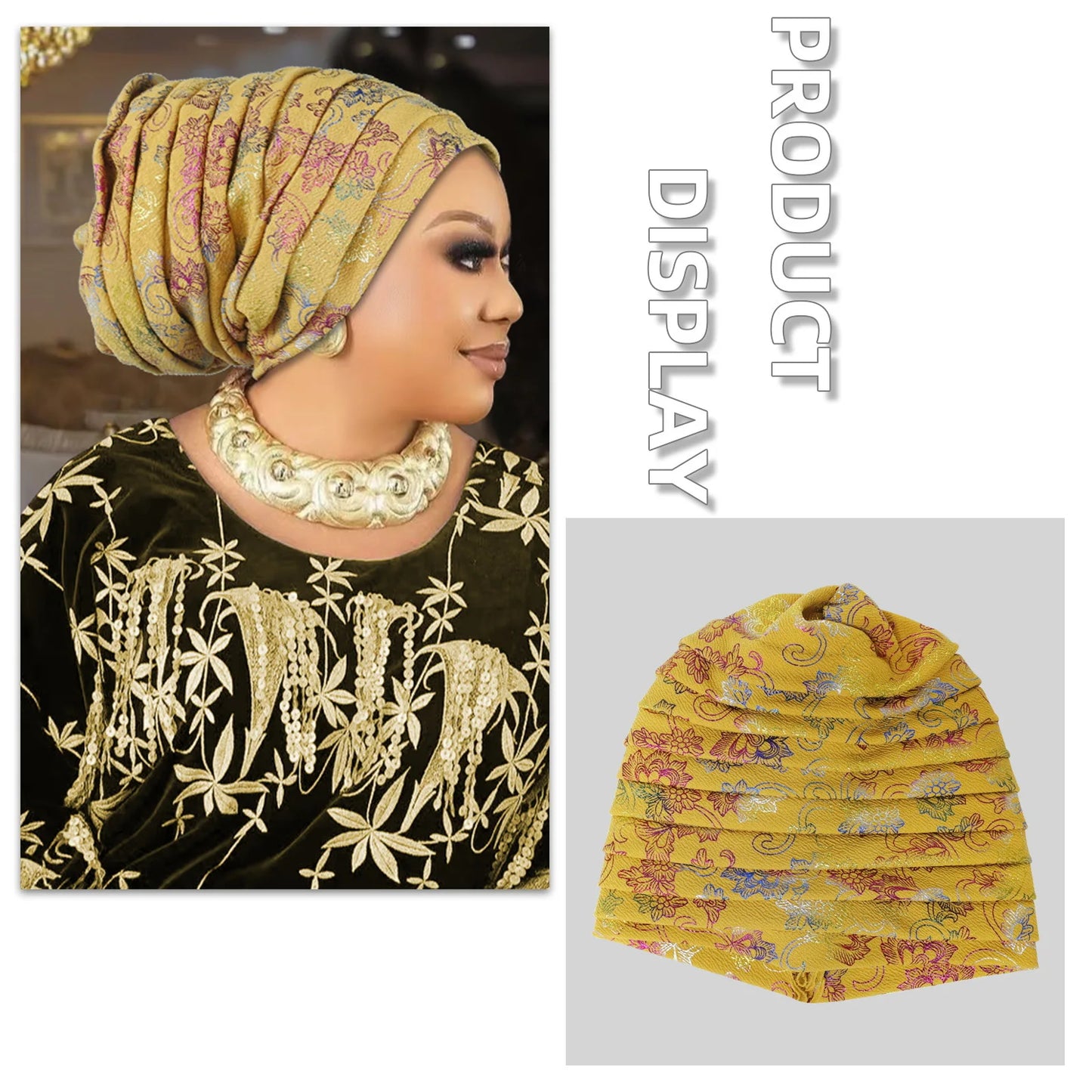 Glitter Full Body Pleated Turban Cap for Women 2025 Lady Head Wraps Muslim Headscarf Hat Turbante Mujer African Headpiece