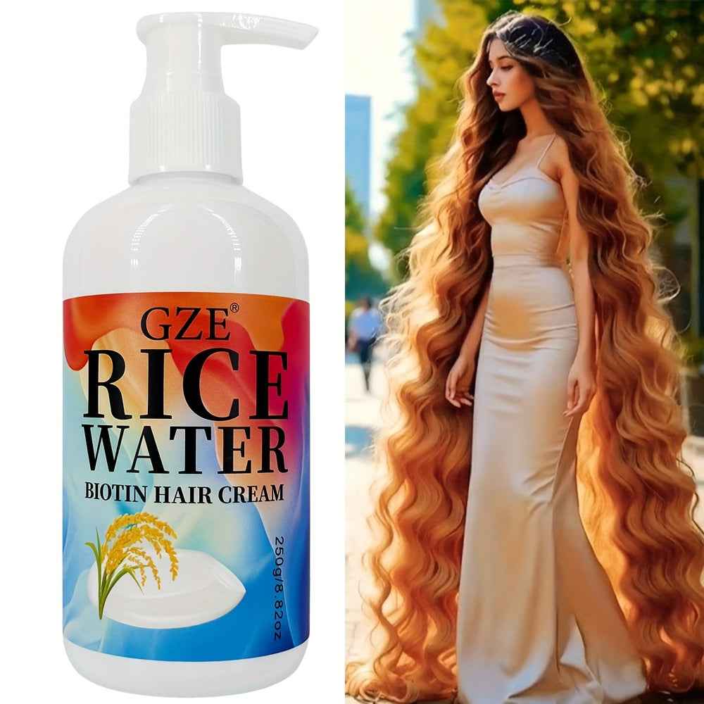 GZE Rice Water Biotin Hair Cream - Strong Hair, Deep Hydrating Moisturizer for All Hair Types, Normal Hair Care|Moisturizing Hair Cream|Natural Ingredients