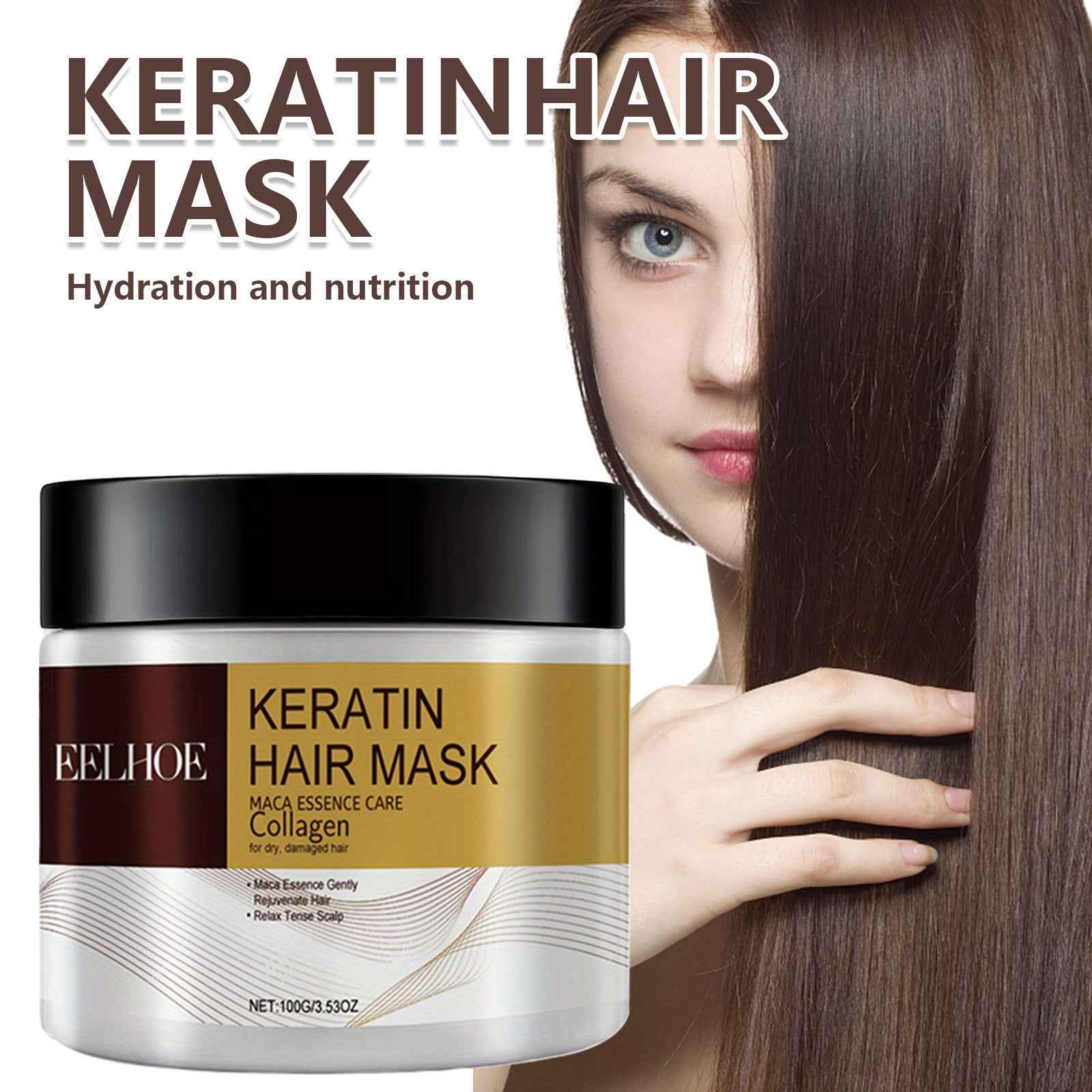 6pcs EELHOE Keratin Hair Mask with Maca Essence & Soluble Collagen - Hydrating Care for Smooth, Strong & Shiny Hair, Infused with Argan Oil, Coconut Oil & Hydrolyzed Keratin, Suitable for Dry & Normal Hair, Knot-Free & Frizz-