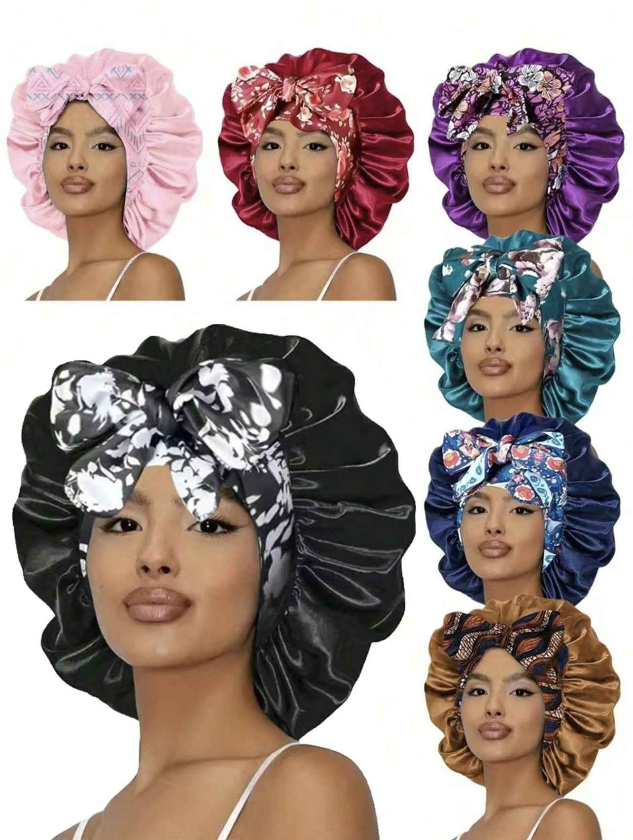Printed Satin Satin Ladies Enlarged Sleeping Hat Breathable Ladies Sleeping Hat Fixed Adjustable Elastic Shower Cap Bonnet Casual Comfortable Hair Care Bonnet, Soft Sleeping Bonnet for Women & Girls
