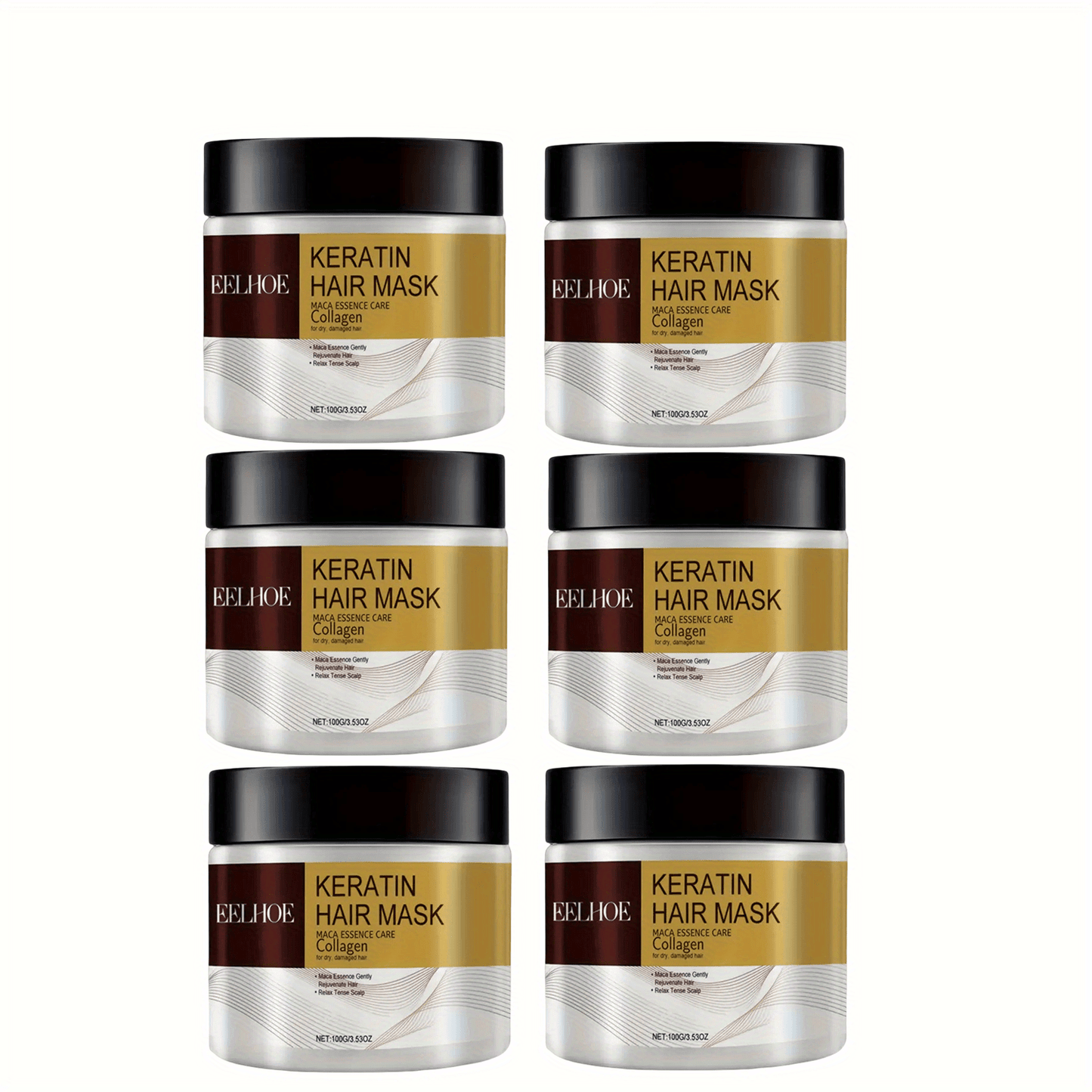 6pcs EELHOE Keratin Hair Mask with Maca Essence & Soluble Collagen - Hydrating Care for Smooth, Strong & Shiny Hair, Infused with Argan Oil, Coconut Oil & Hydrolyzed Keratin, Suitable for Dry & Normal Hair, Knot-Free & Frizz-