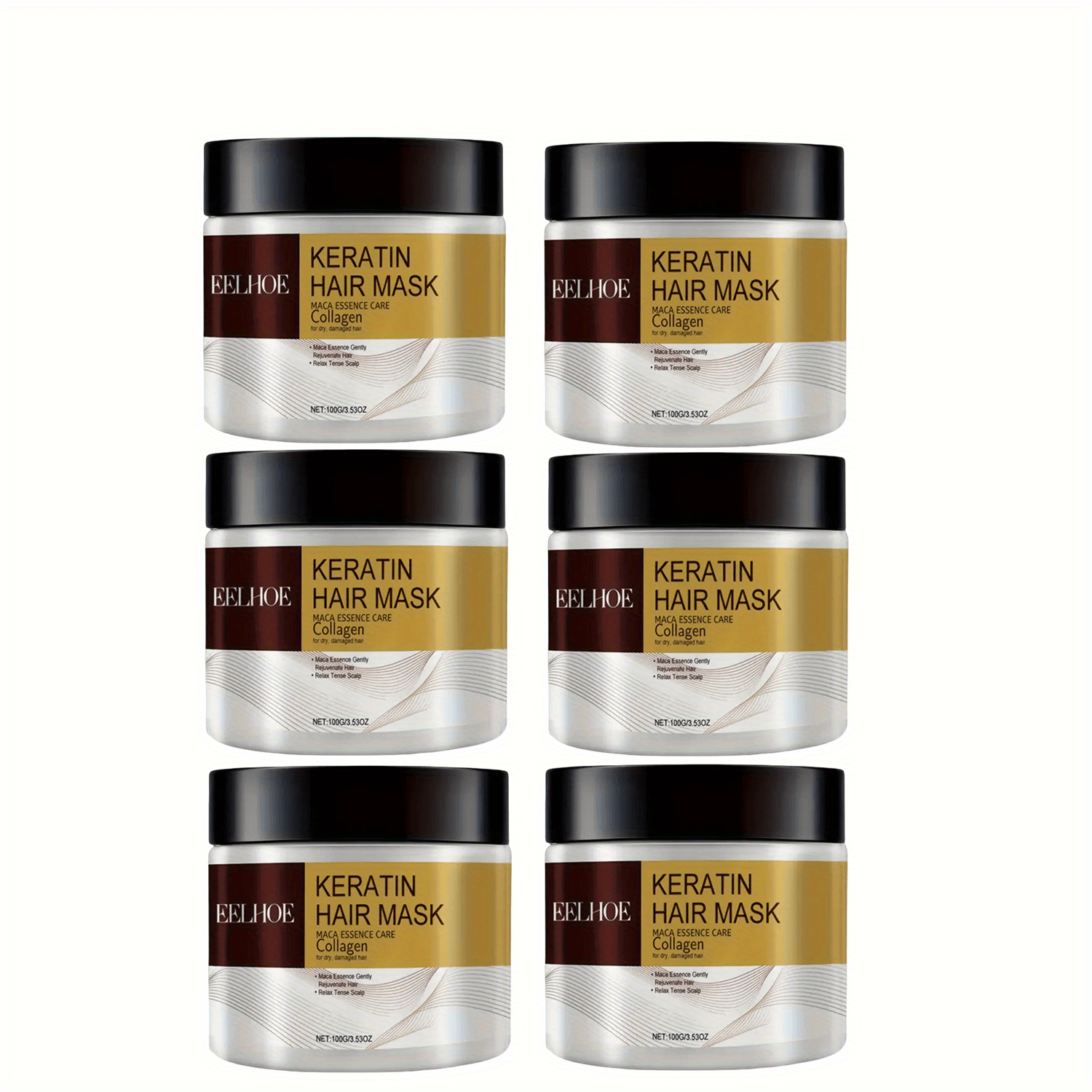 6pcs EELHOE Keratin Hair Mask with Maca Essence & Soluble Collagen - Hydrating Care for Smooth, Strong & Shiny Hair, Infused with Argan Oil, Coconut Oil & Hydrolyzed Keratin, Suitable for Dry & Normal Hair, Knot-Free & Frizz-