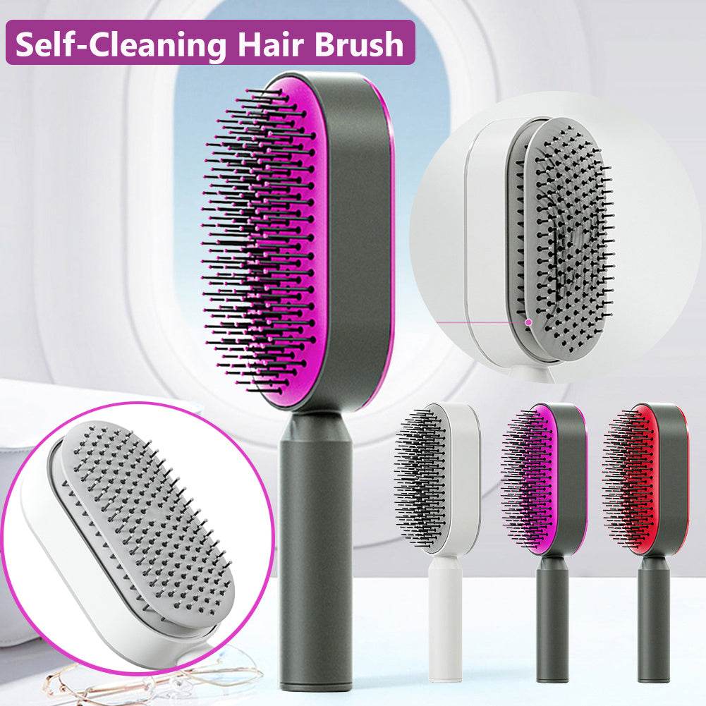 Self Cleaning Hair Brush For Women One-key Cleaning Hair Loss Airbag Massage Scalp Comb Anti-Static Hairbrush - NamafadStore