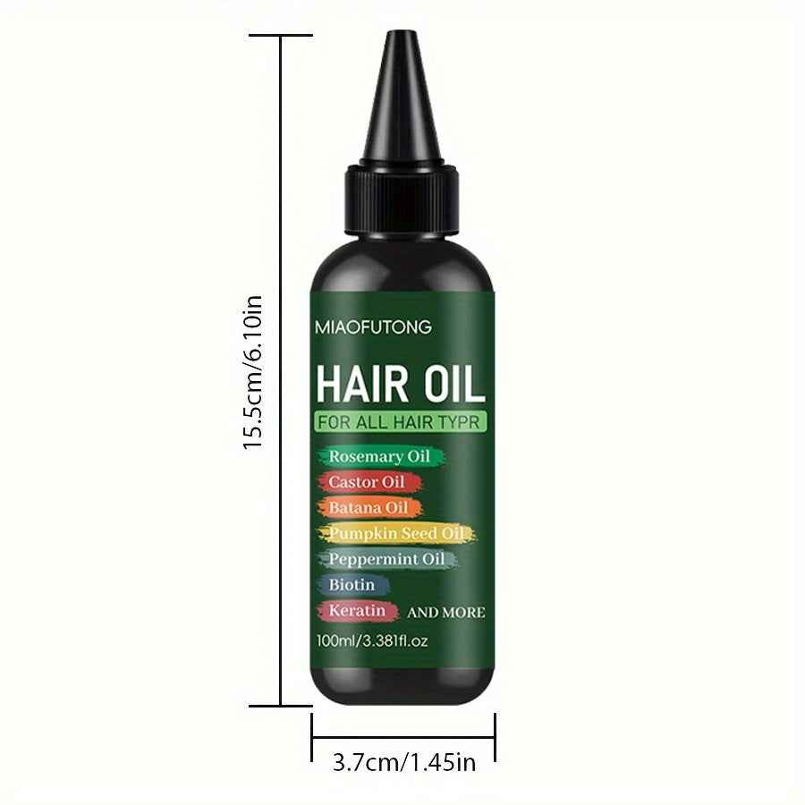 3.38oz 7-in-1 Hair Oil Set - Rich in Rosemary Essential Oil, Castor Oil, Bata Nut Oil, Keratin, Biotin, Pumpkin Seed Oil - Suitable for Deep Moisturizing, Improves Dry and Frizzy Hair, Non-Greasy, Refreshing, Gentle on All Ha