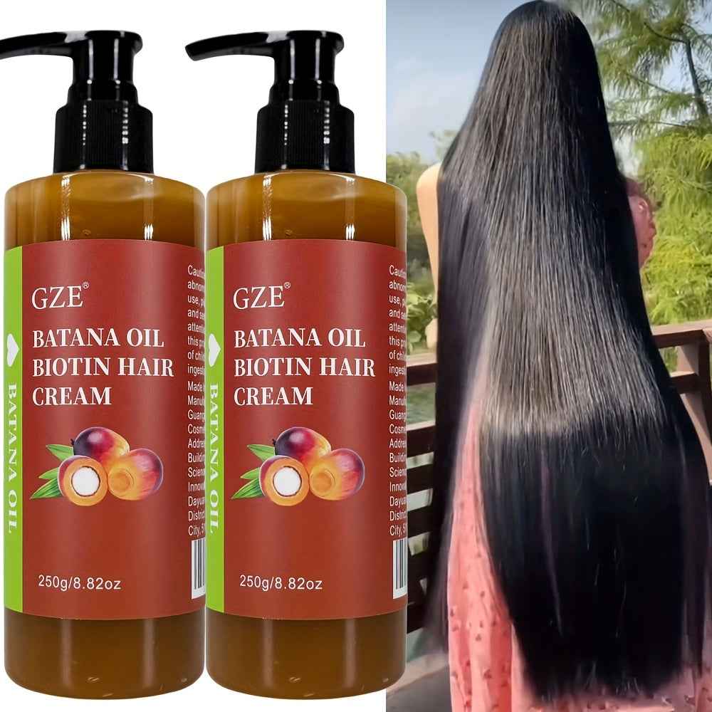 2 Pack GZE Batana Oil Biotin Hair Cream Strong Hair Anti-Breakage Split Ends y for Dry Hair