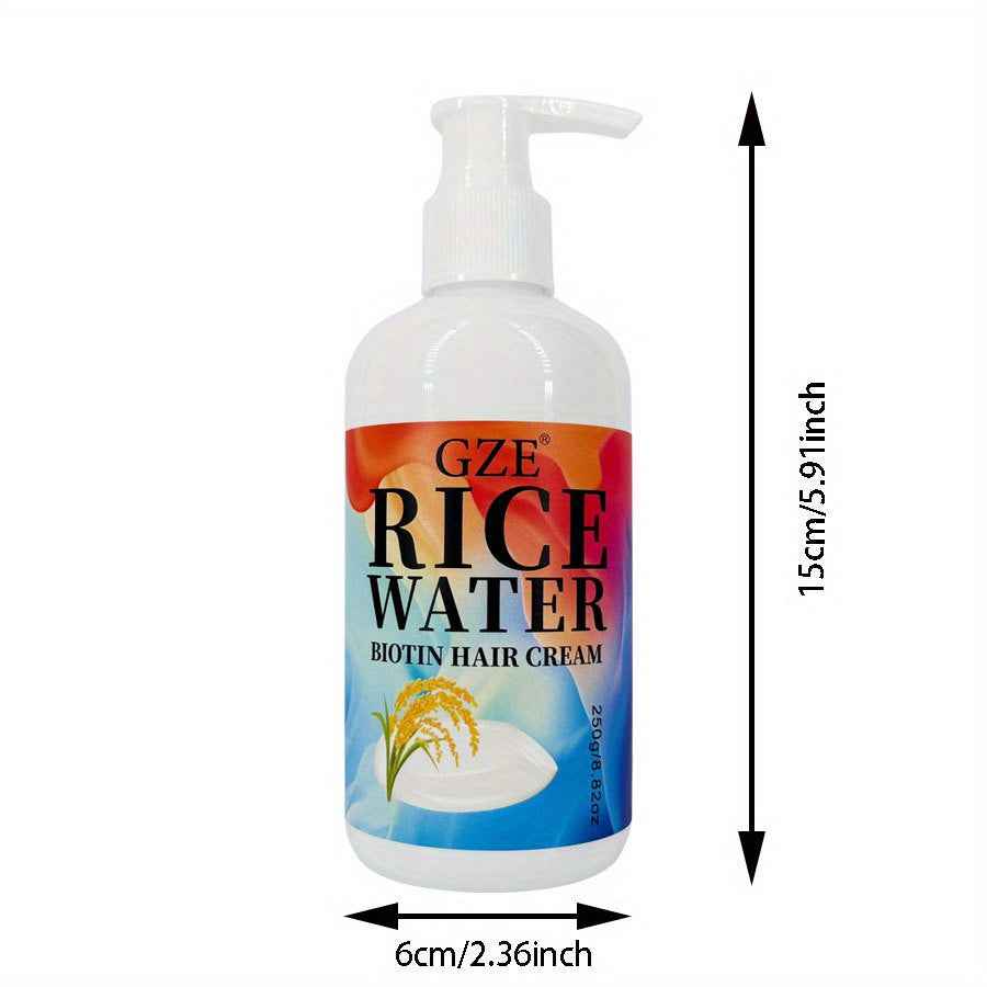 GZE Rice Water Biotin Hair Cream - Strong Hair, Deep Hydrating Moisturizer for All Hair Types, Normal Hair Care|Moisturizing Hair Cream|Natural Ingredients