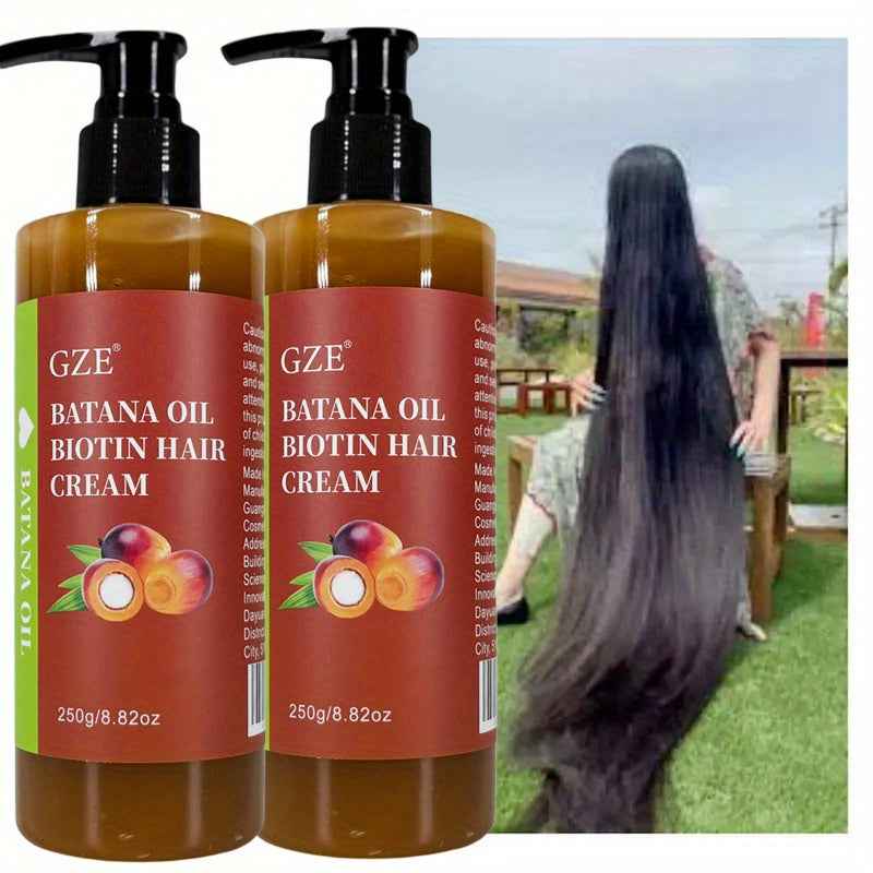2 Pack GZE Batana Oil Biotin Hair Cream Strong Hair Anti-Breakage Split Ends y for Dry Hair