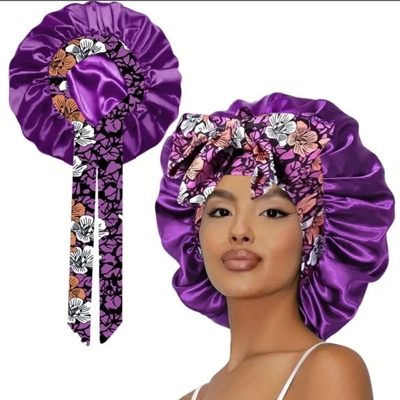 Printed Satin Satin Ladies Enlarged Sleeping Hat Breathable Ladies Sleeping Hat Fixed Adjustable Elastic Shower Cap Bonnet Casual Comfortable Hair Care Bonnet, Soft Sleeping Bonnet for Women & Girls