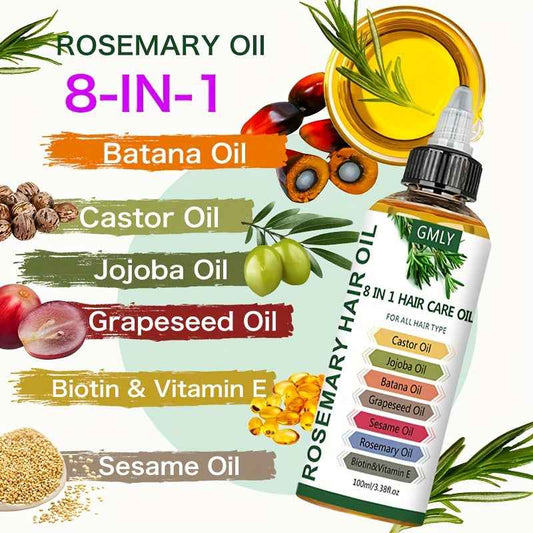 100ml Rosemary Hair & Scalp Care Oil - Moisturizing with Jojoba, Castor, Grapeseed, Batana Oils, Vitamin E - Promotes Healthy Scalp, Smoothens Dry Hair - Ideal for All Hair Types, Heat Protection, for Dry Hai