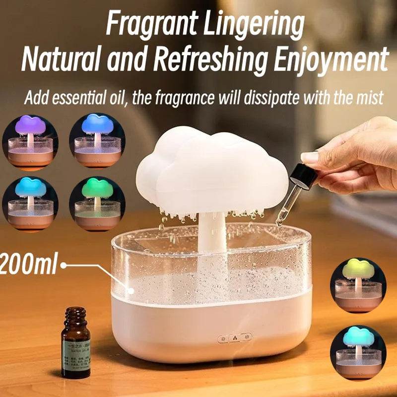 Rain Cloud Night Light Humidifier With Raining Water Drop Sound And 7 Color Led Light Essential Oil Diffuser Aromatherapy - NamafadStore