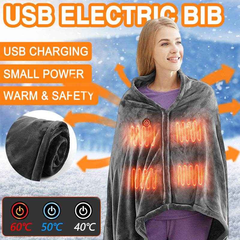 Winter Flannel USB Heated Blanket Electric Plush Shawl Cold Protection Body Warmer