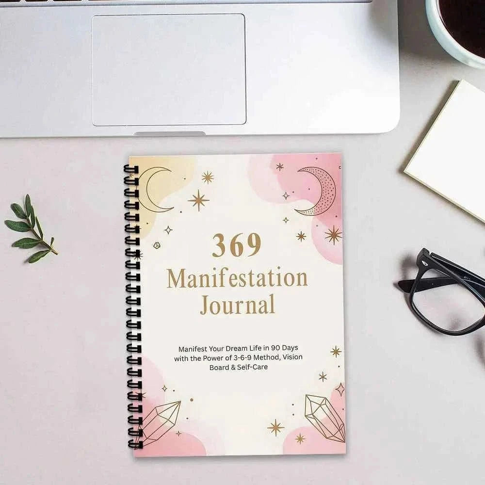 1PC Pink and Gold Crystal Themed Spiral Notebooks, Gentle 369 Manifestation Journal, for Personal Positive Energy Attracting