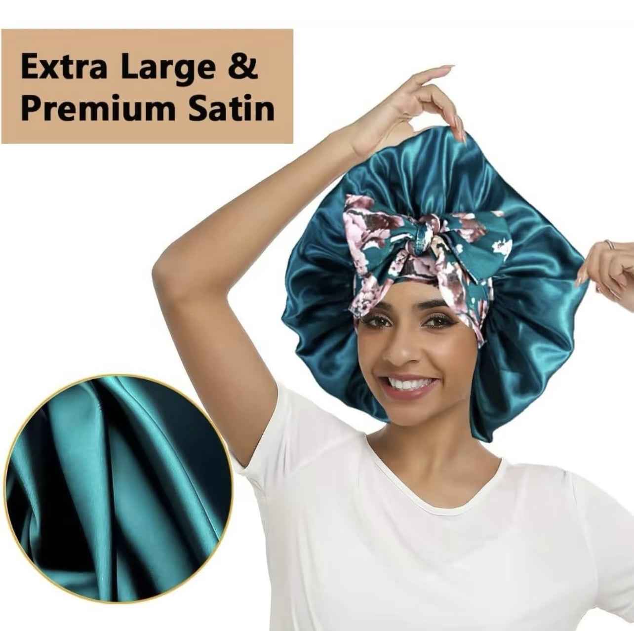 Printed Satin Satin Ladies Enlarged Sleeping Hat Breathable Ladies Sleeping Hat Fixed Adjustable Elastic Shower Cap Bonnet Casual Comfortable Hair Care Bonnet, Soft Sleeping Bonnet for Women & Girls