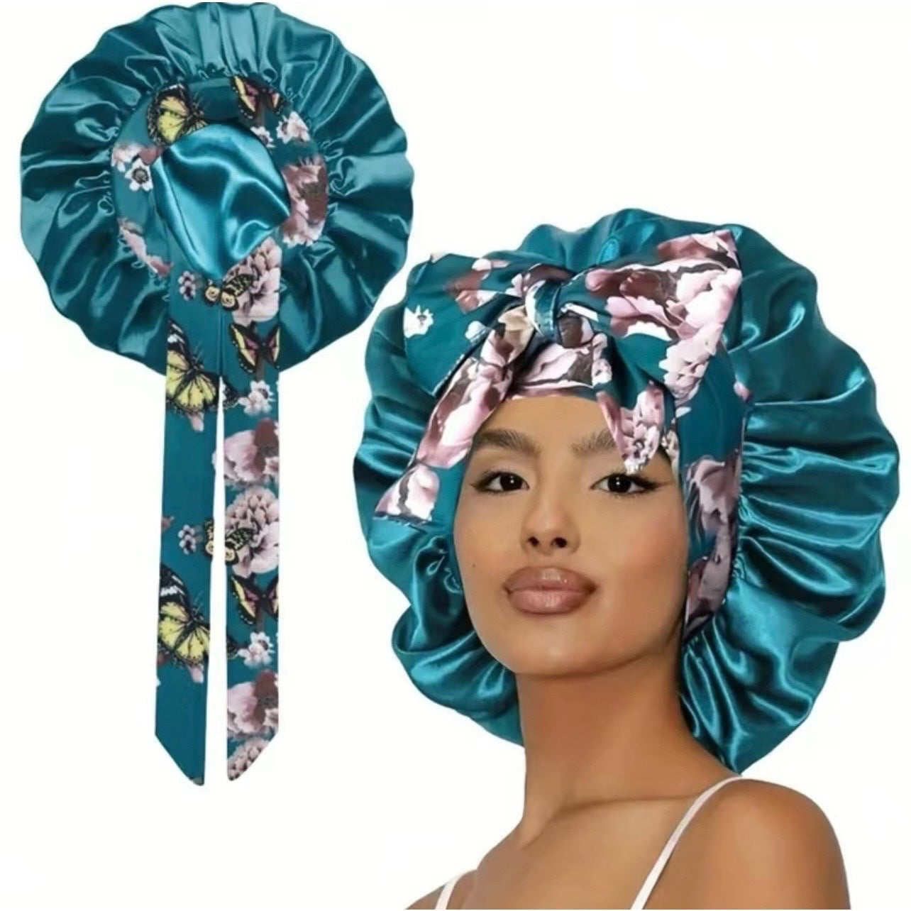 Printed Satin Satin Ladies Enlarged Sleeping Hat Breathable Ladies Sleeping Hat Fixed Adjustable Elastic Shower Cap Bonnet Casual Comfortable Hair Care Bonnet, Soft Sleeping Bonnet for Women & Girls