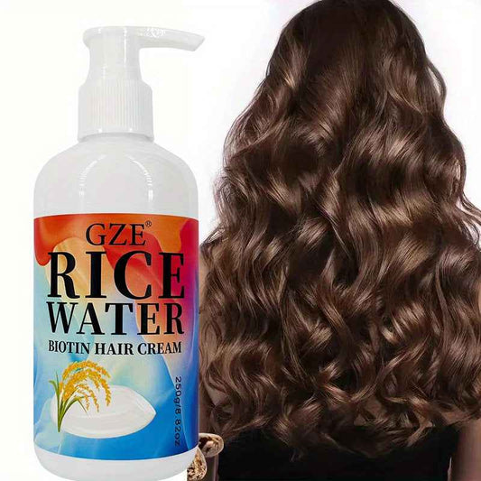 GZE Rice Water Biotin Hair Cream - Strong Hair, Deep Hydrating Moisturizer for All Hair Types, Normal Hair Care|Moisturizing Hair Cream|Natural Ingredients