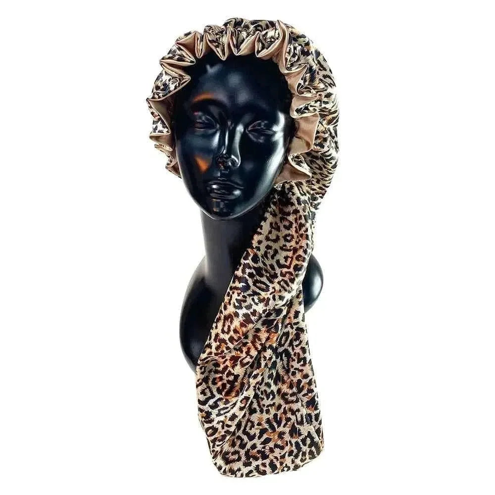 Leopard Print Double Layer Silky Bonnet Adjustable Elastic Band High Quality Satin Nightcap Free Shipping