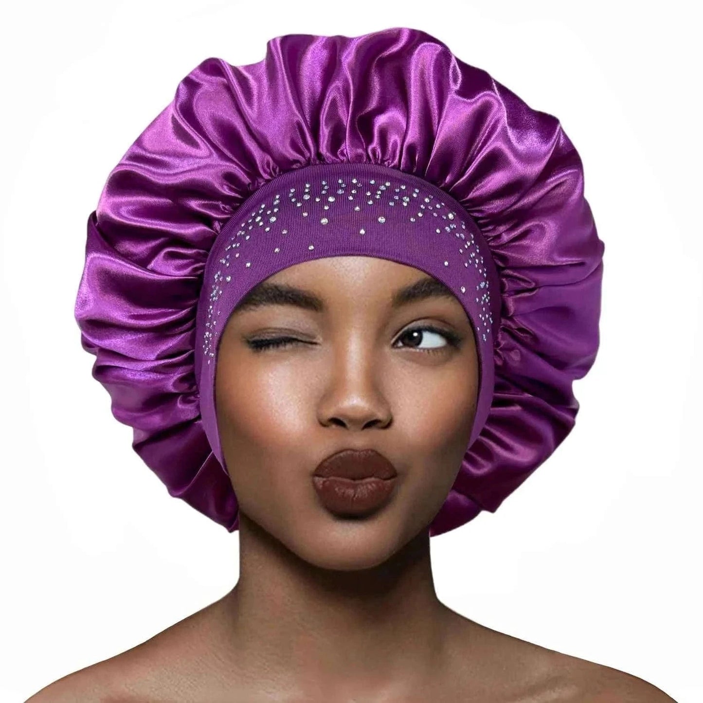 New Women Satin Rhinestone Sleeping Hat Hair Care Salon Makeup Headband Muslim Hijab Head Cover Bonnet Shower Cap Accessories
