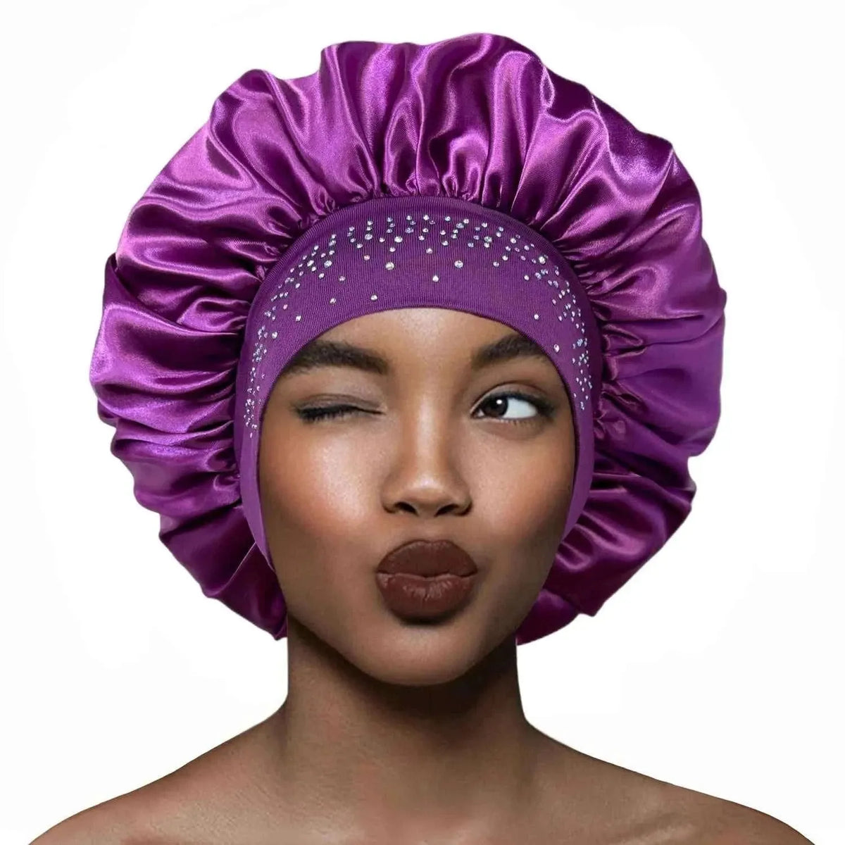 New Women Satin Rhinestone Sleeping Hat Hair Care Salon Makeup Headband Muslim Hijab Head Cover Bonnet Shower Cap Accessories