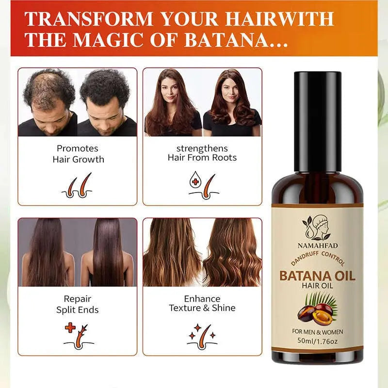 Lifestyle shot of Namahfad Batana Hair Oil on a vanity table with soft lighting.