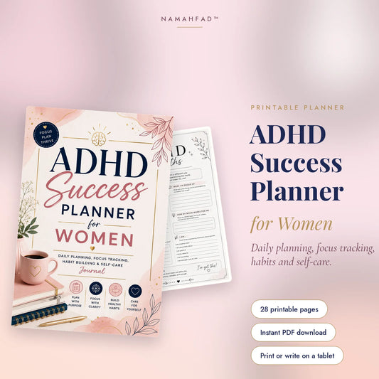 ADHD Success Planner for Women: Printable Daily Planner, Habit Tracker & Self-Care Journal (28 Pages)