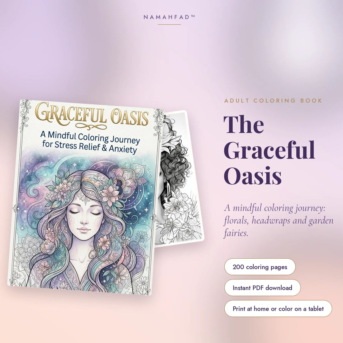 The Graceful Oasis: A Mindful Adult Coloring Book (200 Printable Pages)