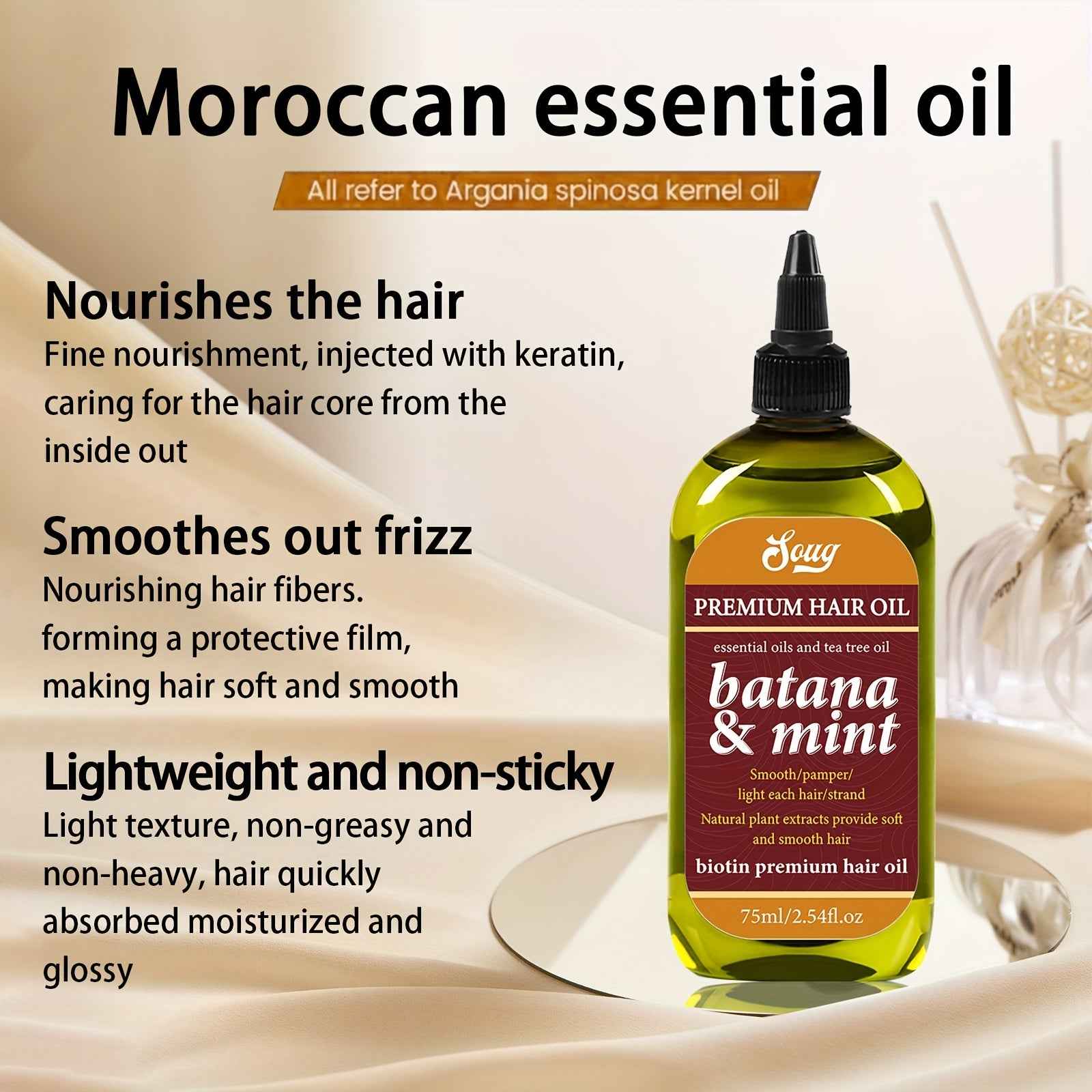 [Unisex Moisturizing Hair Care] 1 Bottle Unisex Adult Hair Care Oil, 75ml/2.54fl.oz - Pure Argan Oil with Tea Tree, Moisturizing & Smoothing, Suitable for All Hair Types, Enhances Gloss & Shine, Ideal Christmas Gift