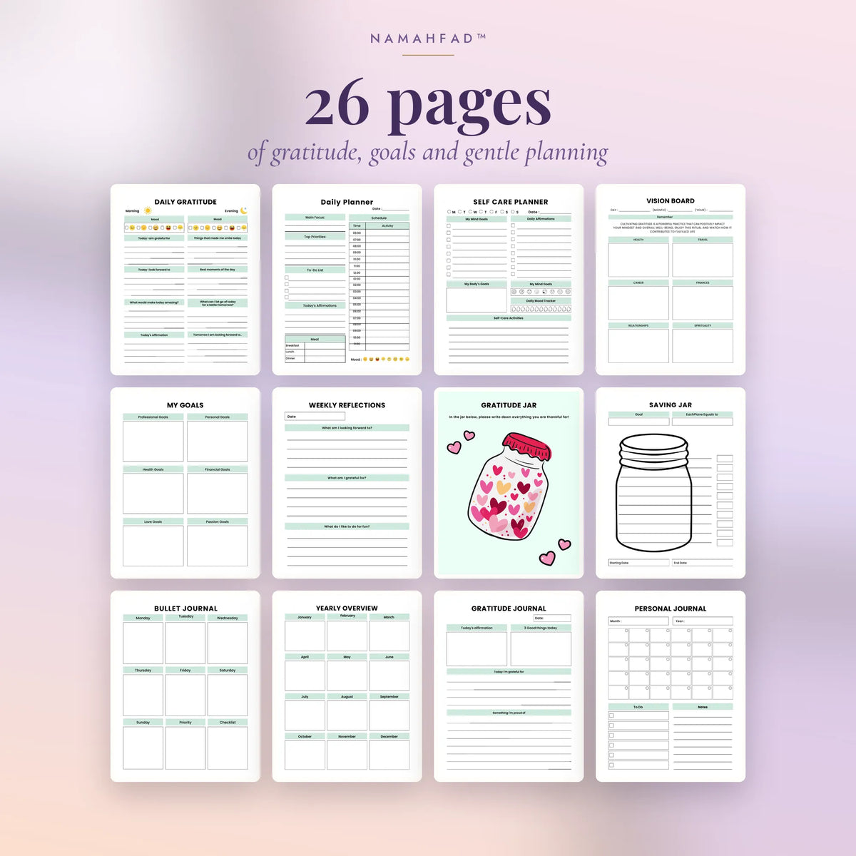 Mindful Moment Daily Journal: Printable Gratitude Journal & Self-Care Planner (26 Pages)