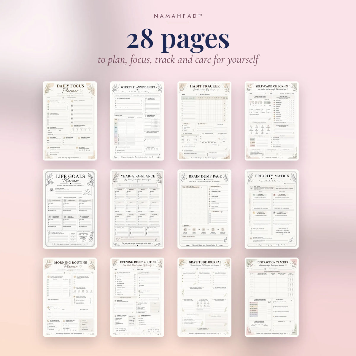 ADHD Success Planner for Women: Printable Daily Planner, Habit Tracker & Self-Care Journal (28 Pages)