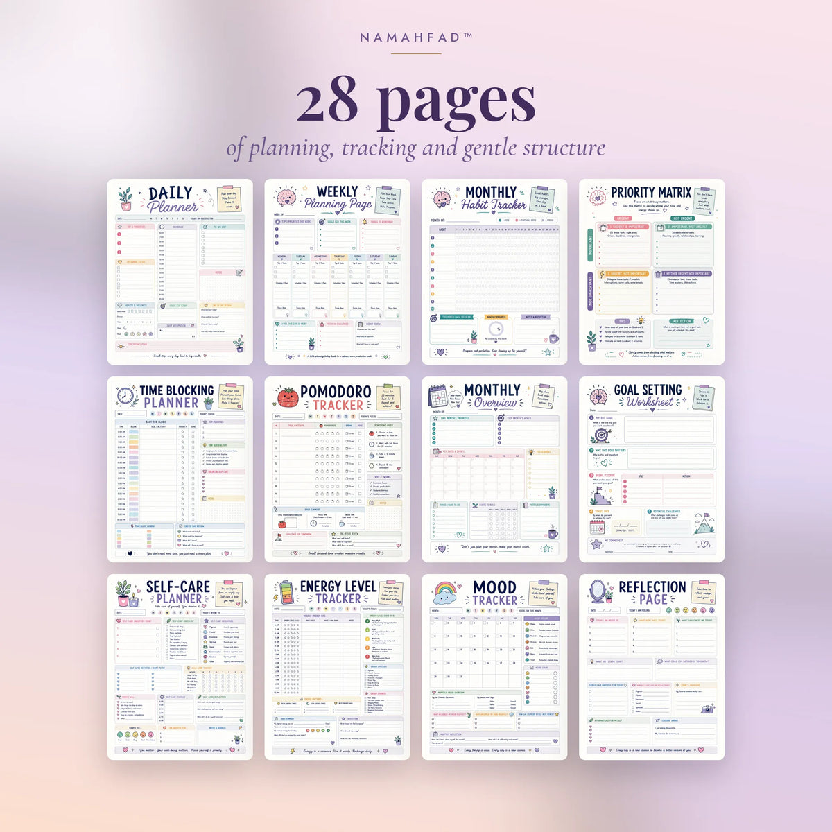 ADHD Productivity Planner: Printable Daily, Weekly & Focus Tracker Pages (28 Pages)
