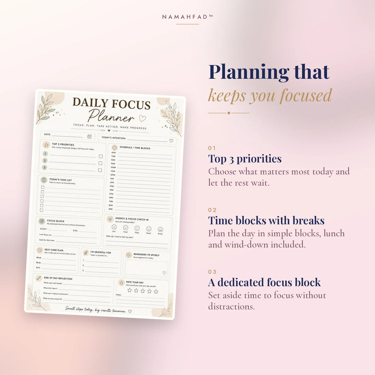 ADHD Success Planner for Women: Printable Daily Planner, Habit Tracker & Self-Care Journal (28 Pages)