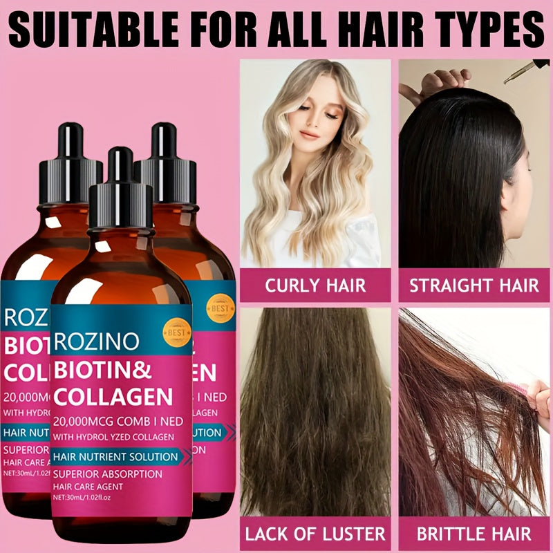 3pcs1.01oz Biotin Keratin Hair Care Essential Oil Combination Set, Rich In Biotin, Deeply Moisturizes And Nourishes Hair, Making It Soft, Smooth And Non Greasy. It Is a Must-Have for Autumn And Winter Hair Care