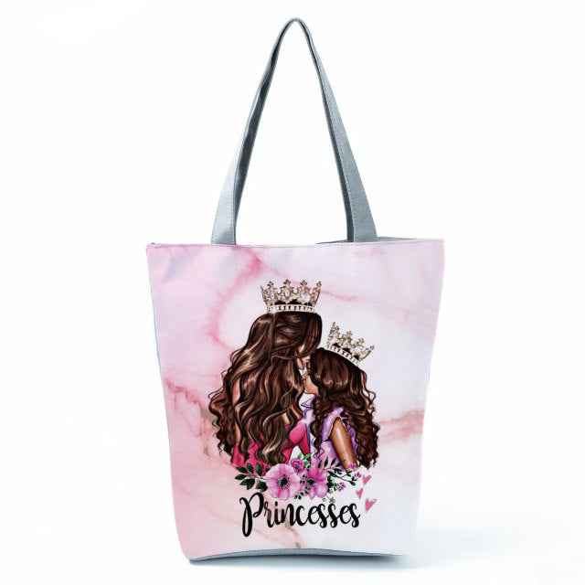 Cute Cartoon Super Mama Print Tote Bag Travel Shoulder