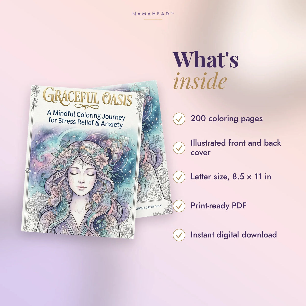 The Graceful Oasis: A Mindful Adult Coloring Book (200 Printable Pages)