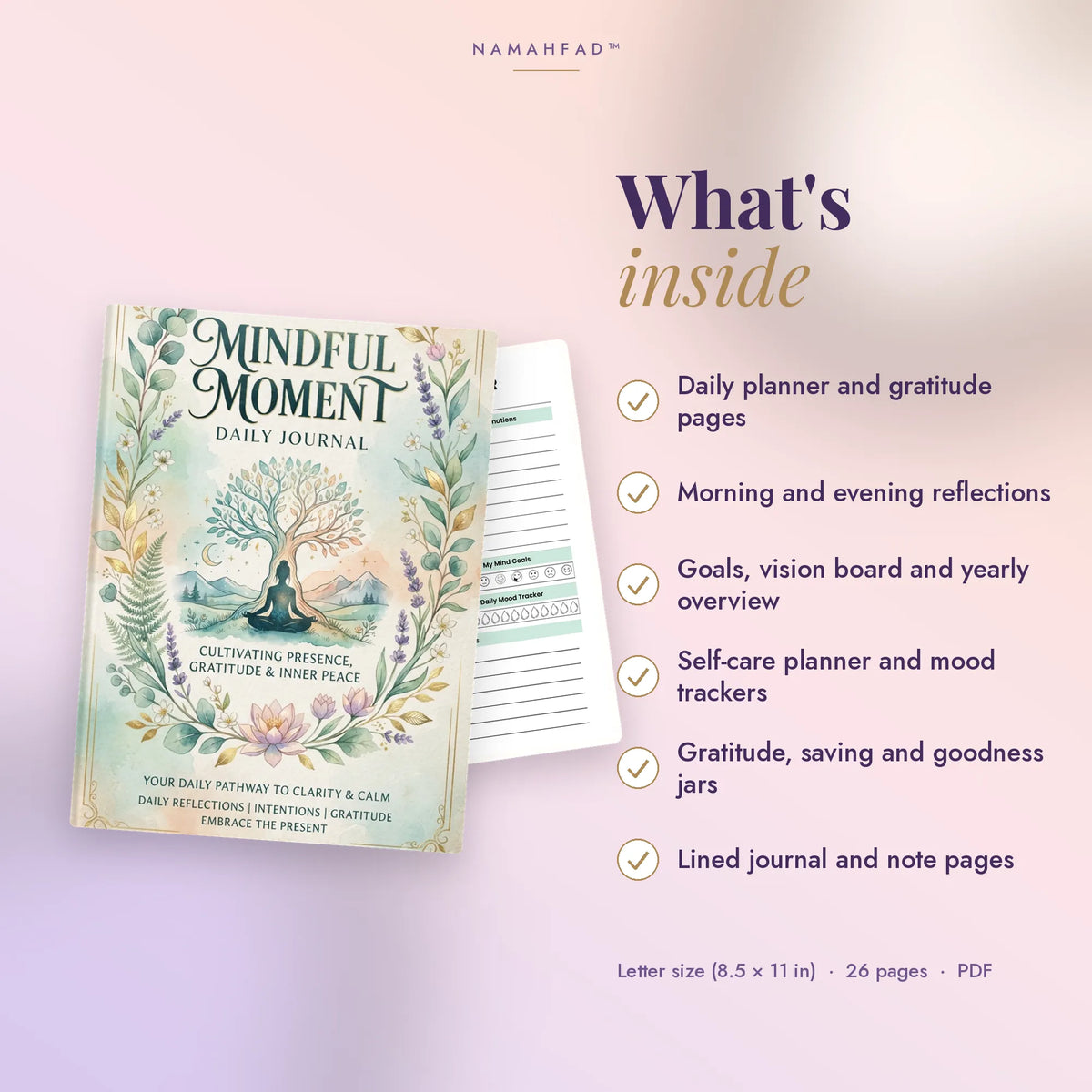 Mindful Moment Daily Journal: Printable Gratitude Journal & Self-Care Planner (26 Pages)