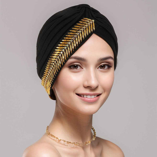 Rhinestone Pleated Turban Cap for Women – Elastic Head Wrap, Ramadan Hijab, Chemo & Wedding Headscarft