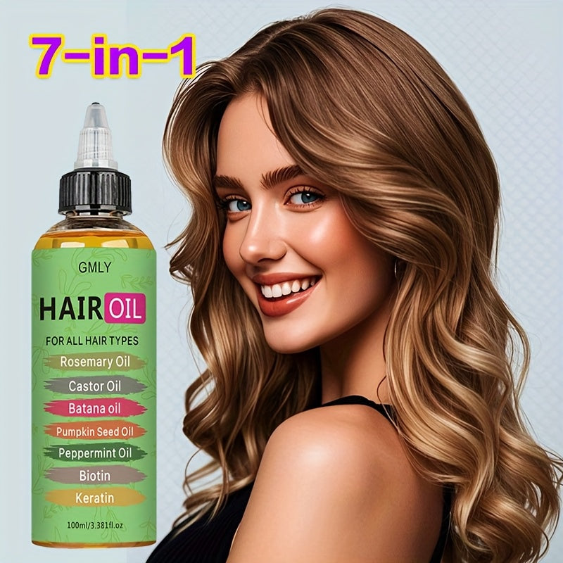 [Smoothing Hair Oil] Moisturizing & Smoothing 100ml Rosemary Hair Oil | Contains Castor Oil, Batana Oil, Pumpkin Seed Oil, Peppermint Oil, Biotin, Keratin, Leave-in conditioner, Strengthen Hair, Anti-Frizz for All Hair Types,
