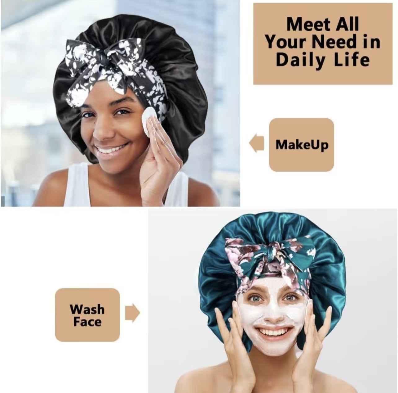 Printed Satin Satin Ladies Enlarged Sleeping Hat Breathable Ladies Sleeping Hat Fixed Adjustable Elastic Shower Cap Bonnet Casual Comfortable Hair Care Bonnet, Soft Sleeping Bonnet for Women & Girls