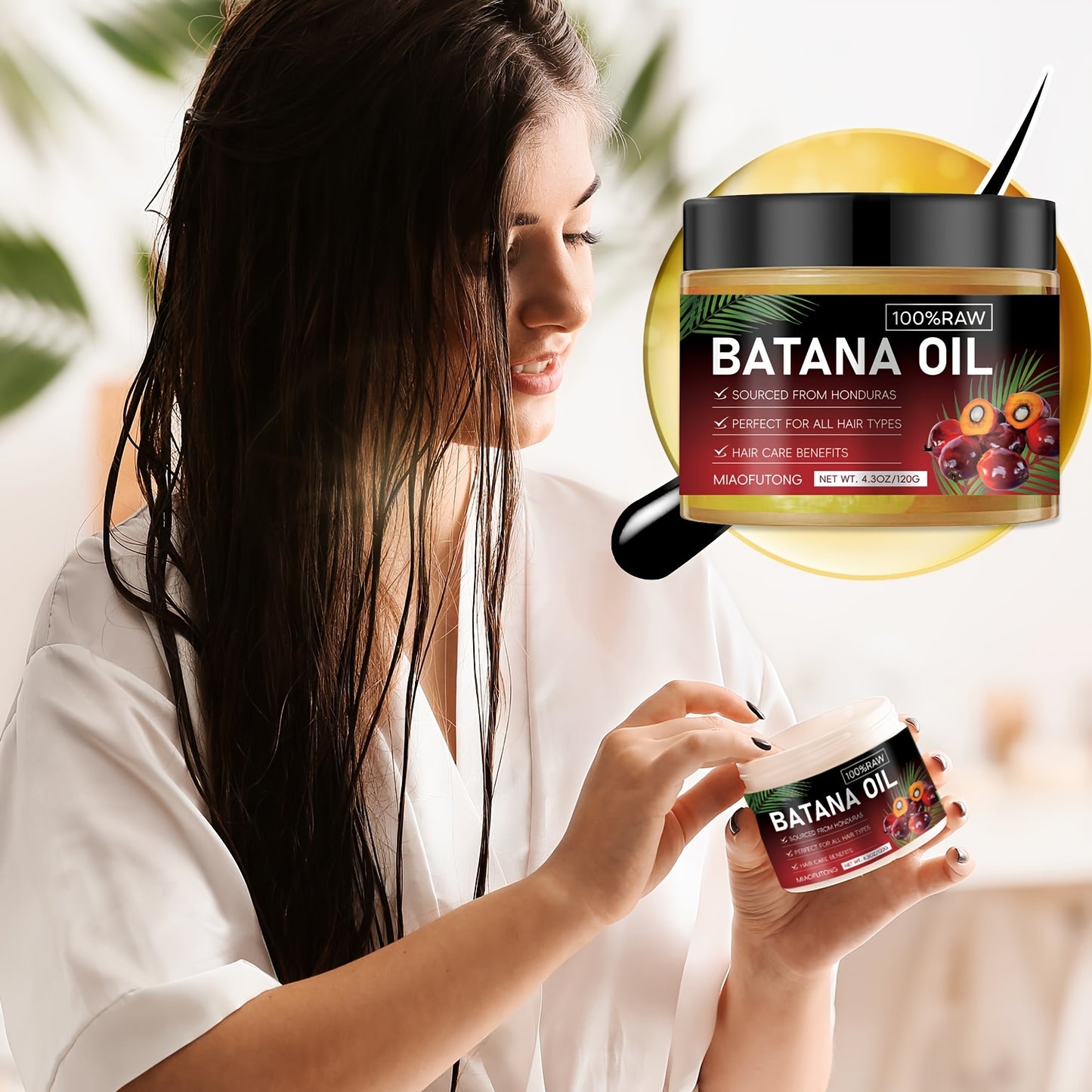 [Honduras Batana Hair Oil] 2pcs Honduras Batana Hair Oil, pure cold-pressed extract, unrefined, moisturizes the scalp and hair, strengthens hair, prevents breakage and split ends, enhances shine, suitable for dry, damaged hai