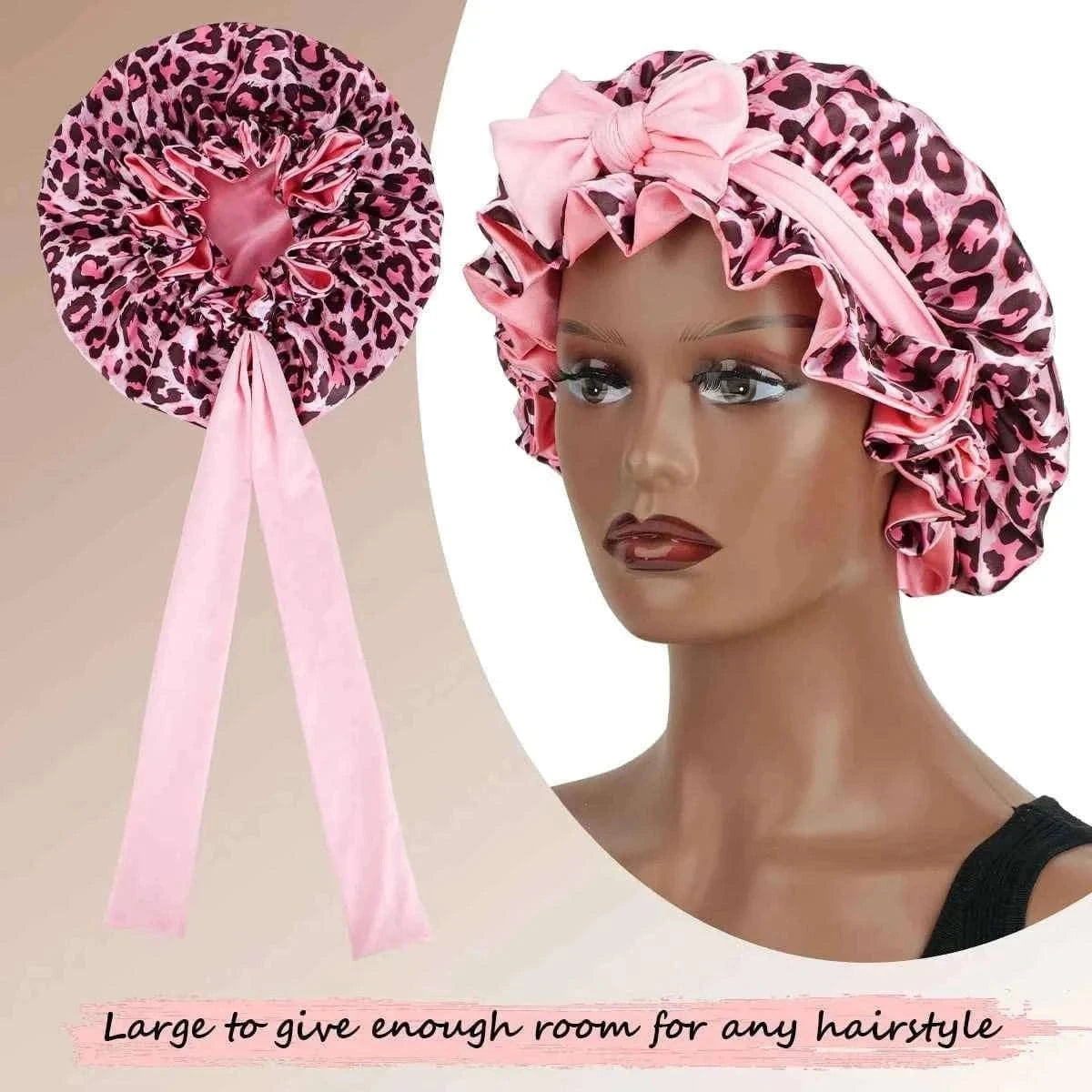 1 PC Women's Reversible Satin Bonnet, Leopard Print Double-Layered, Soft & Breathable for Hair Care, Everyday Wear & Travel Esse