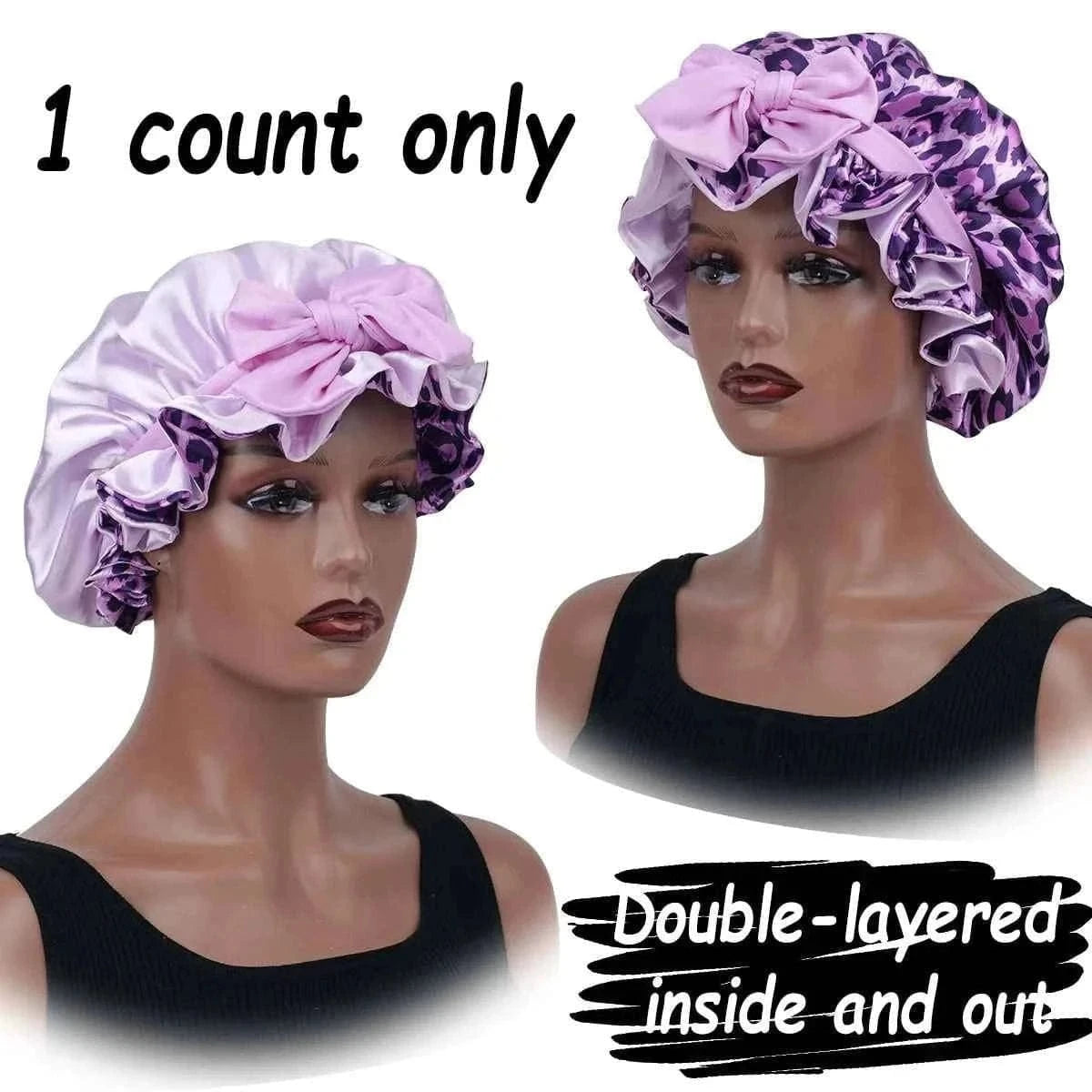1 PC Women's Reversible Satin Bonnet, Leopard Print Double-Layered, Soft & Breathable for Hair Care, Everyday Wear & Travel Esse
