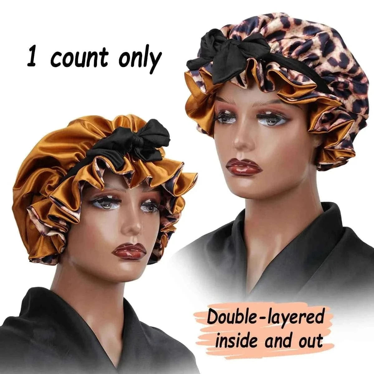 1 PC Women's Reversible Satin Bonnet, Leopard Print Double-Layered, Soft & Breathable for Hair Care, Everyday Wear & Travel Esse