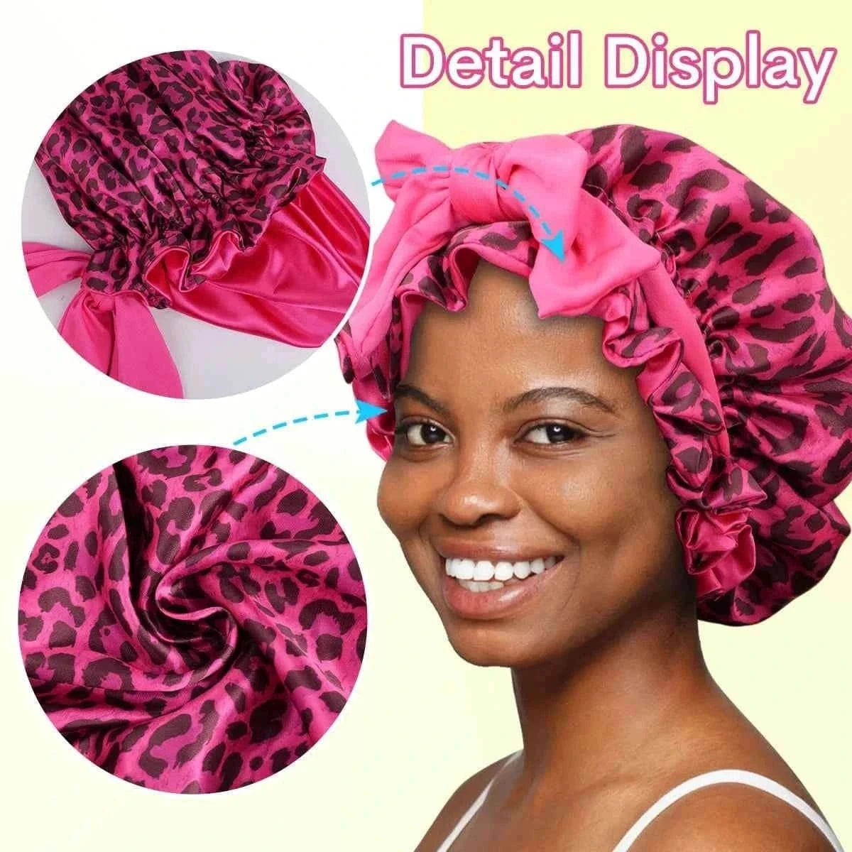 1 PC Women's Reversible Satin Bonnet, Leopard Print Double-Layered, Soft & Breathable for Hair Care, Everyday Wear & Travel Esse