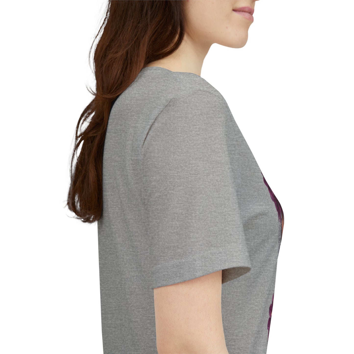 Floral Crown Fashion Tee — Glam Portrait Shirt with Purple Bloom Design