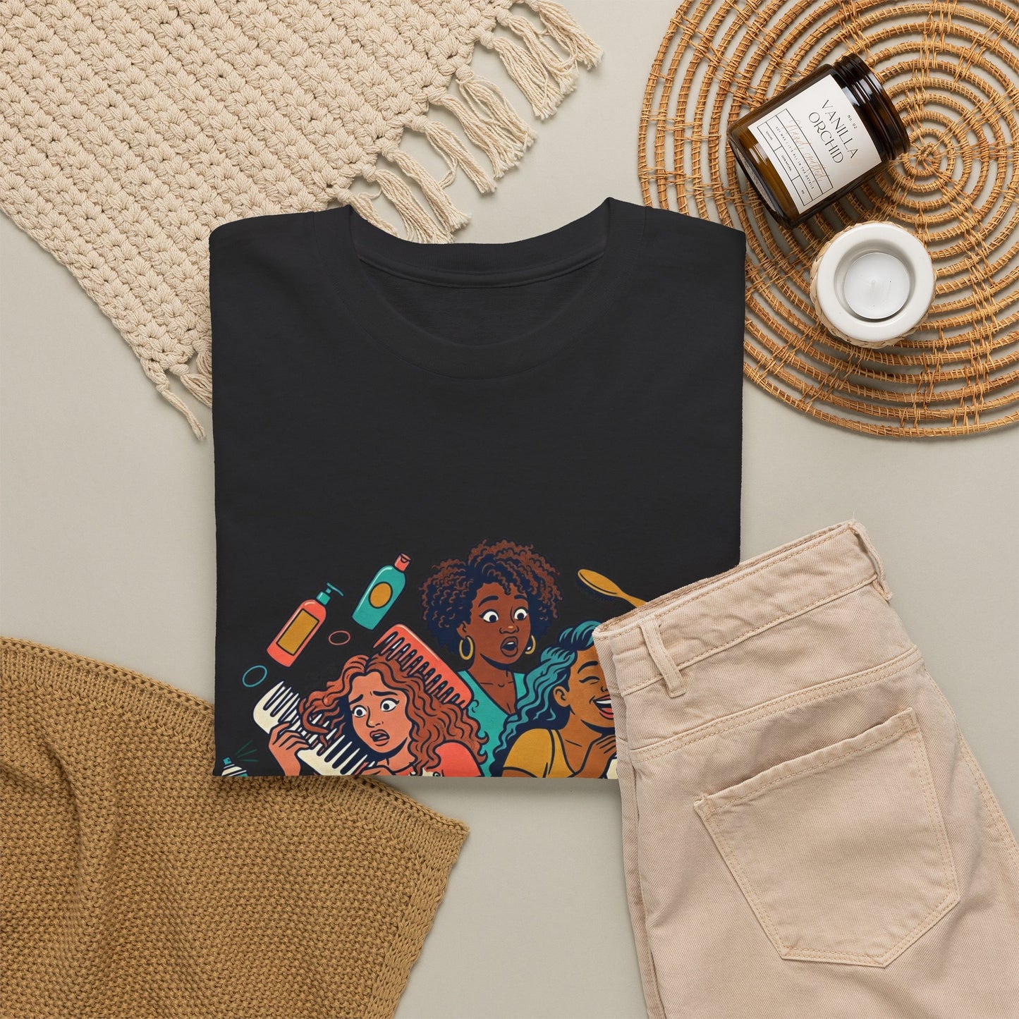 Curls & Chaos T-Shirt — Diverse Natural Hair Graphic Tee for Curly Hair Lovers