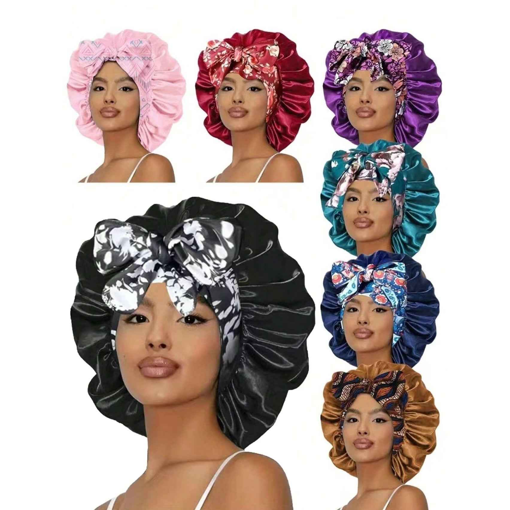 Printed Satin Satin Ladies Enlarged Sleeping Hat Breathable Ladies Sleeping Hat Fixed Adjustable Elastic Shower Cap Bonnet Casual Comfortable Hair Care Bonnet, Soft Sleeping Bonnet for Women & Girls