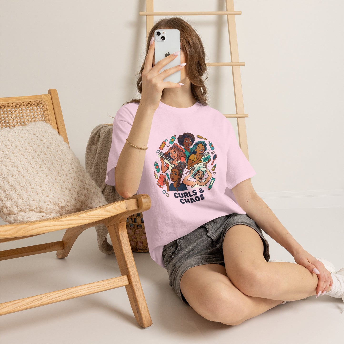 Curls & Chaos T-Shirt — Diverse Natural Hair Graphic Tee for Curly Hair Lovers